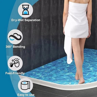 - 2Pcs Shower Water Barrier Silicone Wet Room Bathroom Floor Sealing Strip Thresholds