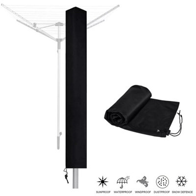  - Black Heavy-Duty Waterproof Rotary Washing Line Cover With Zip Airer Dryer Protection