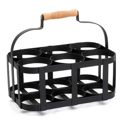  - Milk Bottle Holder Metal Vintage Carrier Rack Wooden Handle Retro 6 Drinks Caddy