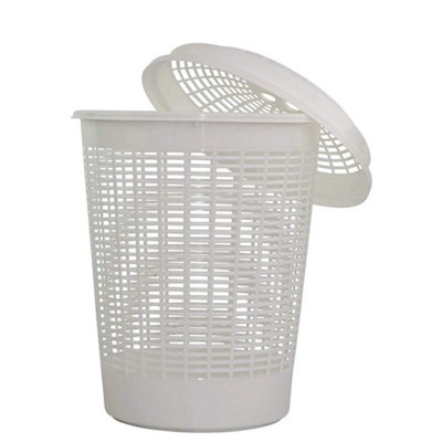  - 50L Circular Plastic Laundry Linen Washing Basket Bin Storage Hamper With Lid