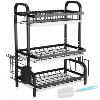  - 3 Tier Dish Drainer Rack With Drip Tray Cutlery Holder Plate Rack Kitchen Sink