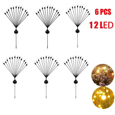  - Led Solar Powered Stake Garden Lights Swaying Outdoor Firefly Landscape 6Pcs-Warmwhite