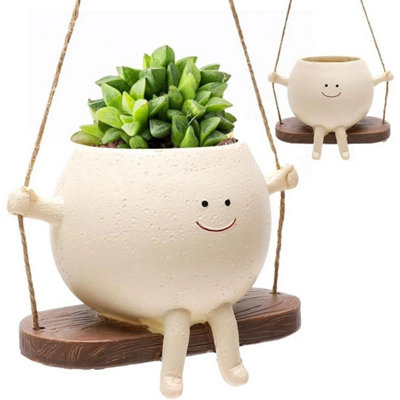  - Swing Face Planter Pot Hanging Resin Flower Head Planters Succulent Pots Decor