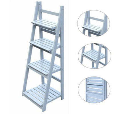  - 4Tiers-Grey Outdoor Indoor Wooden Plant Stand Flower Pot Rack Garden Shelf Shelving