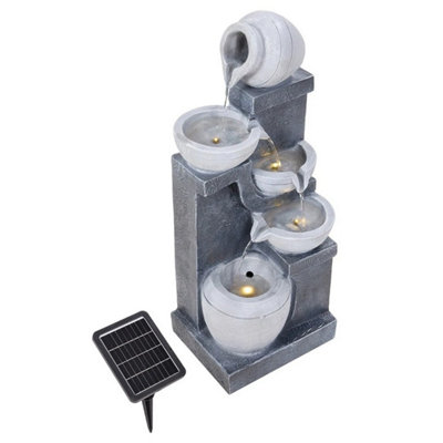  - Garden Water Solar Power Feature Fountain Led Light Cascading Stream & Cascade