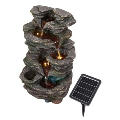  - Garden Water Solar Power Feature Fountain Led Light Cascading Stream & Cascade