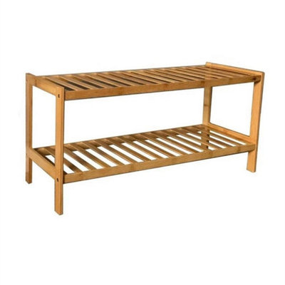  - 2-Tier Wooden Bamboo Shoes Footwear Storage Organiser Rack Stand Natural Shelf