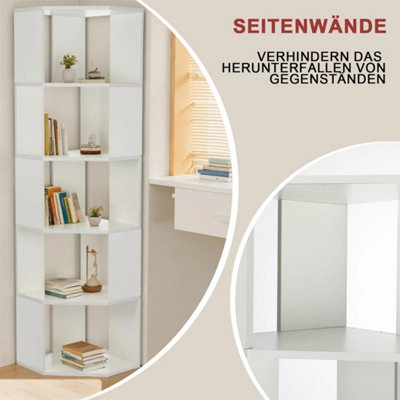  - Corner Bookshelf Storage Organiser Shelving Wooden Display Stand 5 Tier Shelf