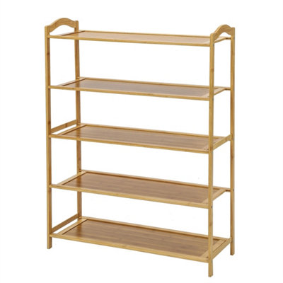 5 Tiers Bamboo Shoe Rack Footwear Organiser Wooden Storage Shelves Stand from B&Q