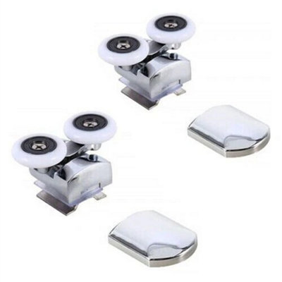 4Pcs Heavy Duty Twin Top & Bottom Shower Door Rollers Runners Slide Pulleys from B&Q