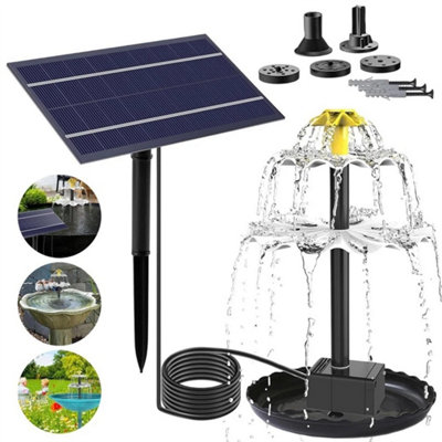 4W Solar Water Feature Solar Powered Fountain Pump W/ 2 Tiered Bird Bath Garden from B&Q