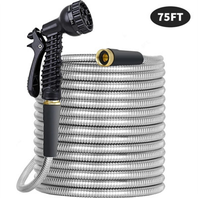  - 75Ft Heavy Duty Expandable Flexible Garden Metal Water Hose Pipe Spray Gun