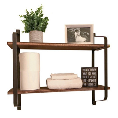  - 2-Tier Rustic Floating Wood Shelves