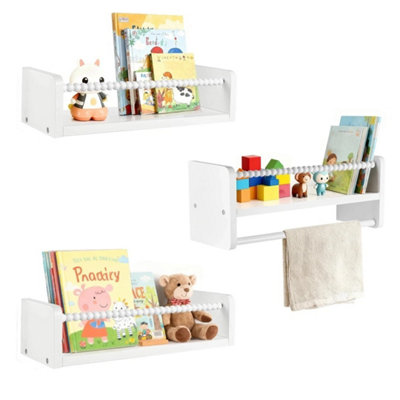  - 3Pcs Natural Wood Floating Shelves White