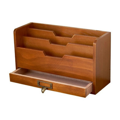  - Wooden Desktop Organizer Office Home Storage Box With Drawer