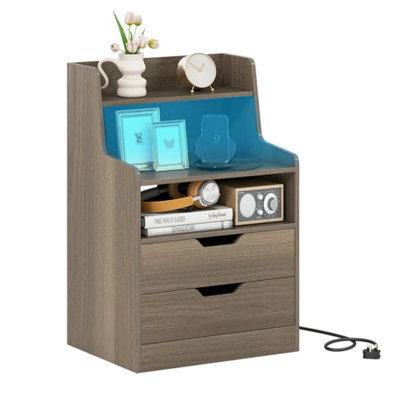  - 2-Drawer Bedside Table With Charging Station-Grey