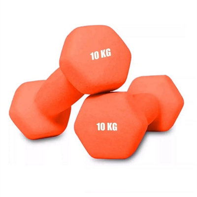 Neoprene Dumbbells 10Kg X 2 Weights Iron Hand Aerobic Workout Fitness Gym Orange from B&Q