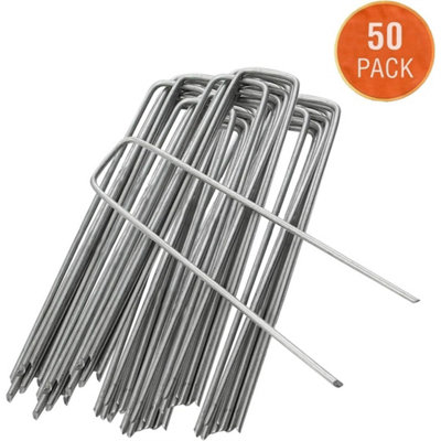 50 Pack Galvanised U Pins Ground Garden Membrane Fabric Hooks Pegs Staples from B&Q