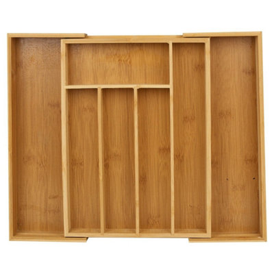  - Extendable Bamboo Wooden Cutlery Tray Kitchen Drawer Utensil Organiser & Holder