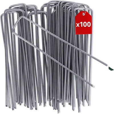 100 Pack Galvanised U Pins Ground Garden Membrane Fabric Hooks Pegs Staples from B&Q