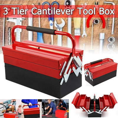 Large 3 Tier 5 Tray Heavy Duty Professional Metal Storage Cantilever Tool Box from B&Q
