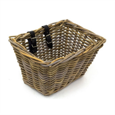  - Wicker Bicycle Basket With Leather Straps  Rustic Bike Basket  30X40Cm