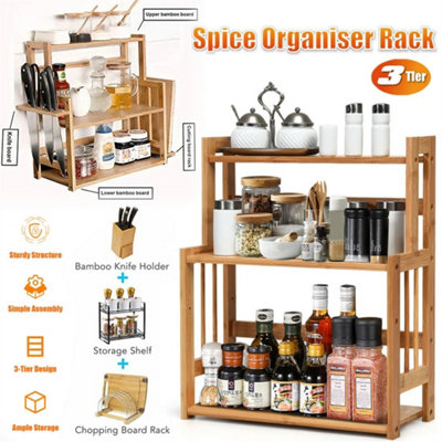 Spice Rack 3 Tier Herb Jar Free Standing Kitchen Storage Organiser Shelf Holder from B&Q