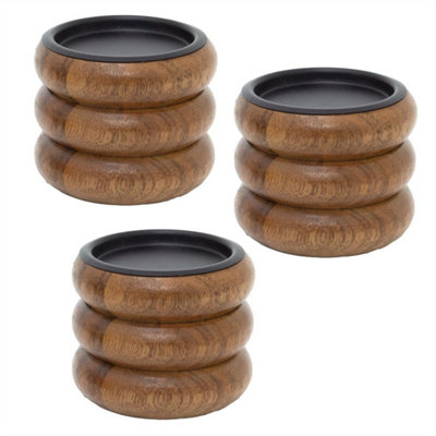  - Set Of Walnut Pillar Candle Holders  Wooden Candlesticks For Pillar Candles 8Cm Pack Of 3
