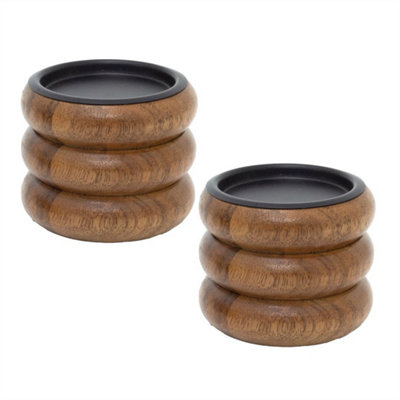  - Set Of Walnut Pillar Candle Holders  Wooden Candlesticks For Pillar Candles 8Cm Pack Of 2