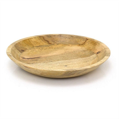  - Natural Mango Wood Shallow Fruit Bowl  Large Rustic Wooden Serving Dish  37Cm