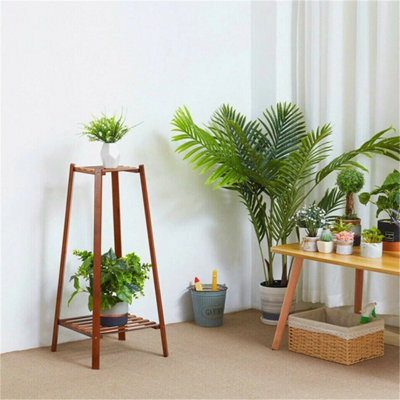  - 2 Tiers Tall Wooden Plant Stand Indoor Rustic Display Planter Shelf Flower Rack Bedroom