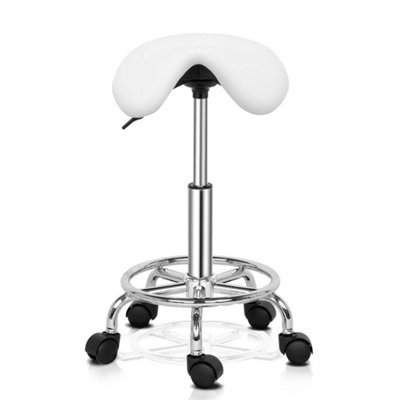 White Rolling Adjustable Hydraulic Swivel Bar Stool Saddle Chair Spa Salon from B&Q