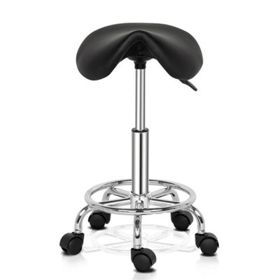 Black Rolling Adjustable Hydraulic Swivel Bar Stool Saddle Chair Spa Salon from B&Q