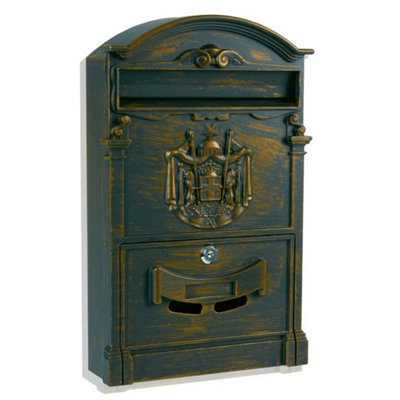 Bronze Large Vintage Outdoor Lockable Letter Post Box Mailbox Wall Mounted Secure Mail from B&Q