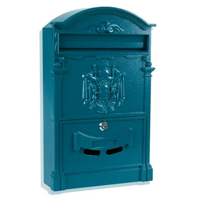  - Blue Large Vintage Outdoor Lockable Letter Post Box Mailbox Wall Mounted Secure Mail