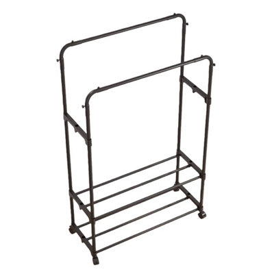  - Double Rail Clothes Garment Hanging Rack Shelf Display Stand Black