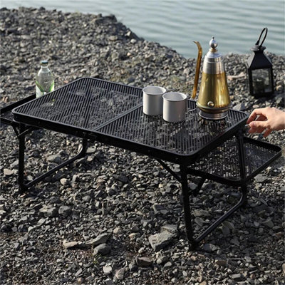 Portable Camping Table With Mesh Desktop Folding Grill Table With 2 Wing Panels from B&Q