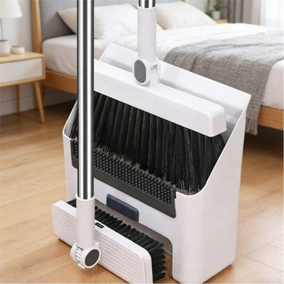 White Foldable Broom Dustpan Rotating Non Stick Bristle White Cleaning from B&Q