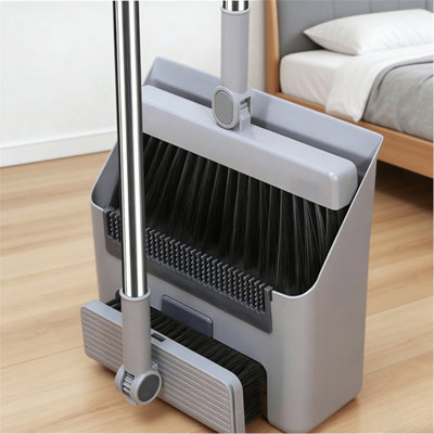 Gray Foldable Broom Dustpan Rotating Non Stick Bristle Gray Cleaning from B&Q