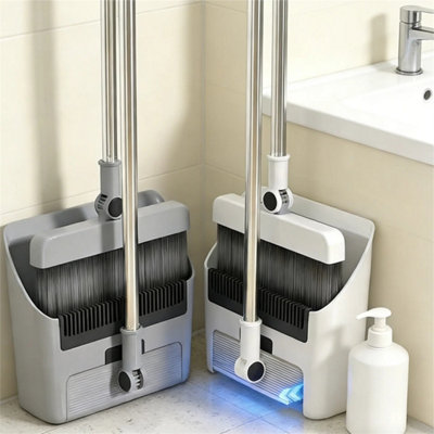 White+Gray Foldable Broom Dustpan Rotating Non Stick Bristle White+Gray Cleaning from B&Q