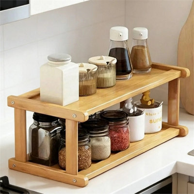 2 Tier Wooden Tier Desktop Storage Rack,organizer RackLarge Capacity Spice Rack