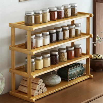 4Tier Wooden Tier Desktop Storage Rack,organizer RackLarge Capacity Spice Rack