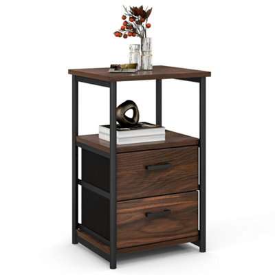  - Industrial Nightstand Bedside End Table  Fabric Drawers Storage Shelf