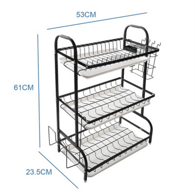 3 Tier Dish Drainer Rack With Drip Tray Cutlery Holder Plate Rack Kitchen Sink from B&Q