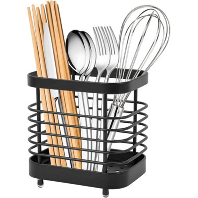 Black Stainless Steel Cutlery Holder Kitchen Utensil Pot Drainer Caddy Stand Sink Tidy from B&Q