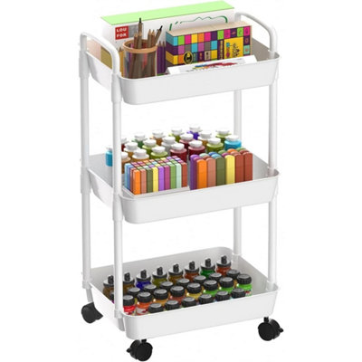  - White 3 Tier Storage Trolley Cart On Wheels Kitchen Bathroom Laundry Rolling Rack New