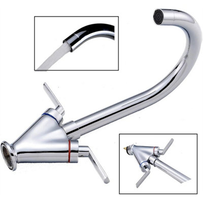  - Modern Kitchen Sink Mixer Taps Swivel Spout Dual Lever Tap Mono Chrome Faucet