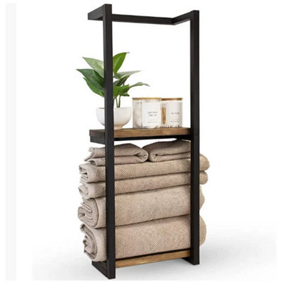  - Wall Mounted Towel Rack Metal Storage Shelf Holder Rail-Bathroom Organizer Black