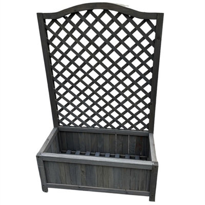  - Grey Wooden Planter Lattice Trellis Flowerpot Plant Box