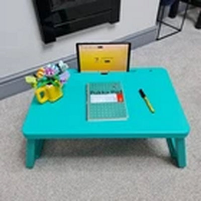 Foldable Laptop Bed Desk Portable Notebook Tray Cyan from B&Q